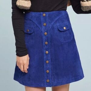 Anthropologie Suede Leather Mini Skirt Blue Size 2